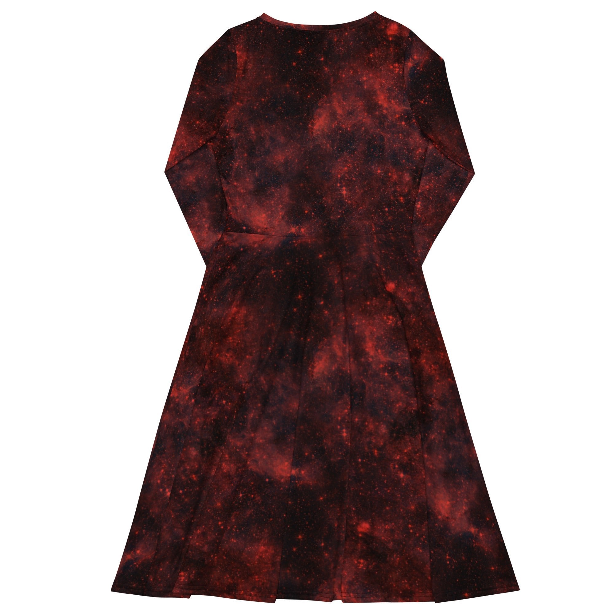 Nerdy Red Nebula Space Long Sleeve Midi Dress