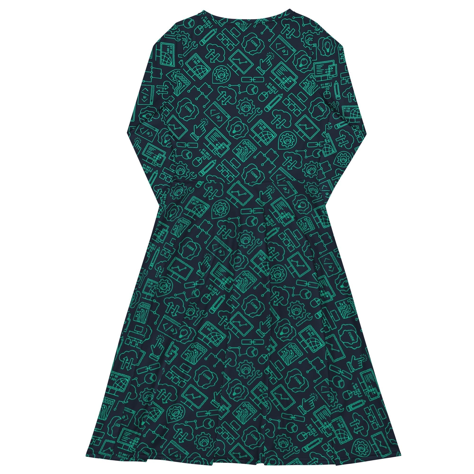 Nerdy Computer Internet Technology Long Sleeve Midi Dress