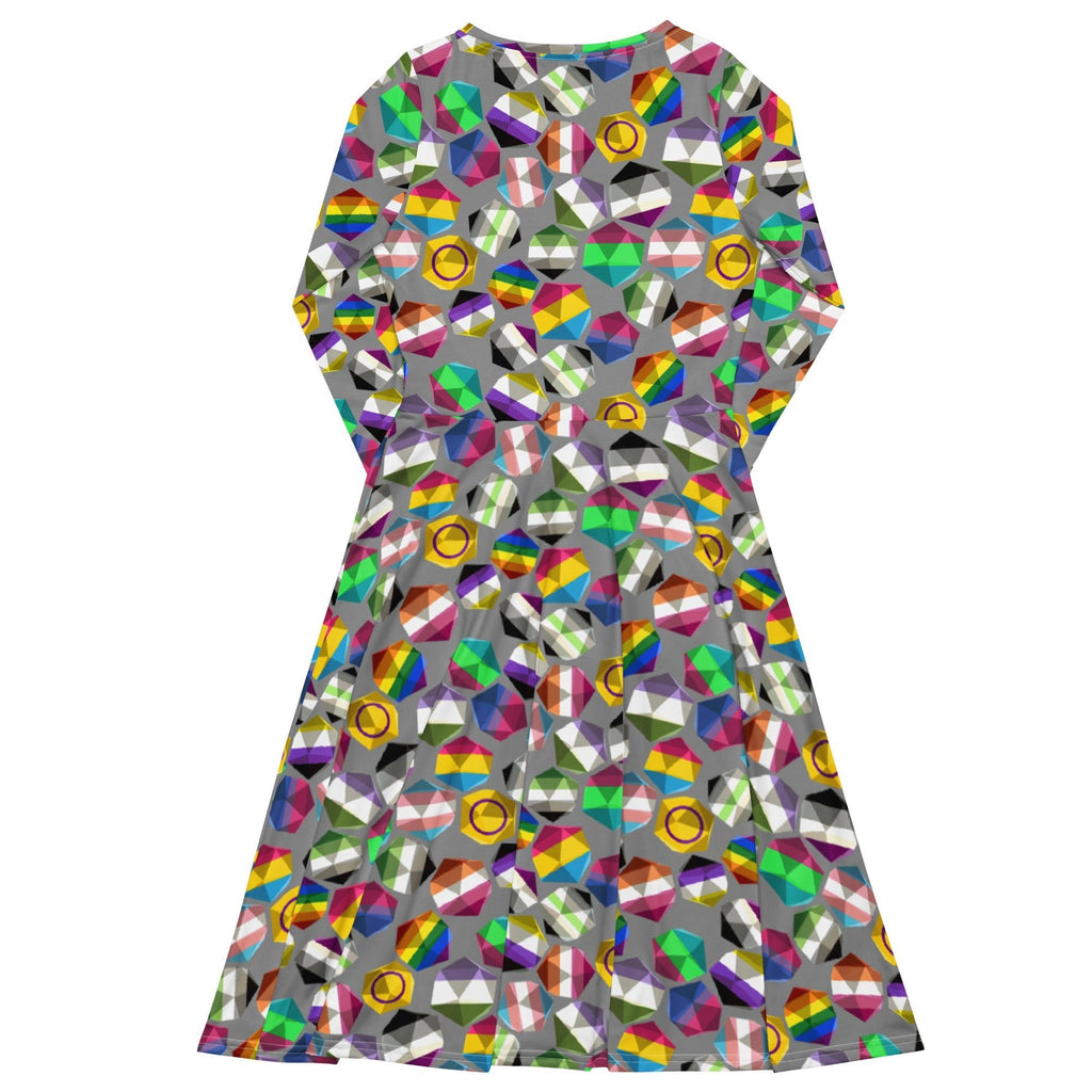 Nerdy Roll with Pride LGBTQ Dice Dnd Long Sleeve Midi Dress
