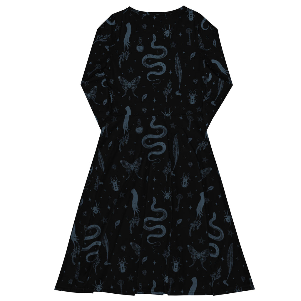 Nerdy Episodic Mystical Collection Black Long Sleeve Midi Dress