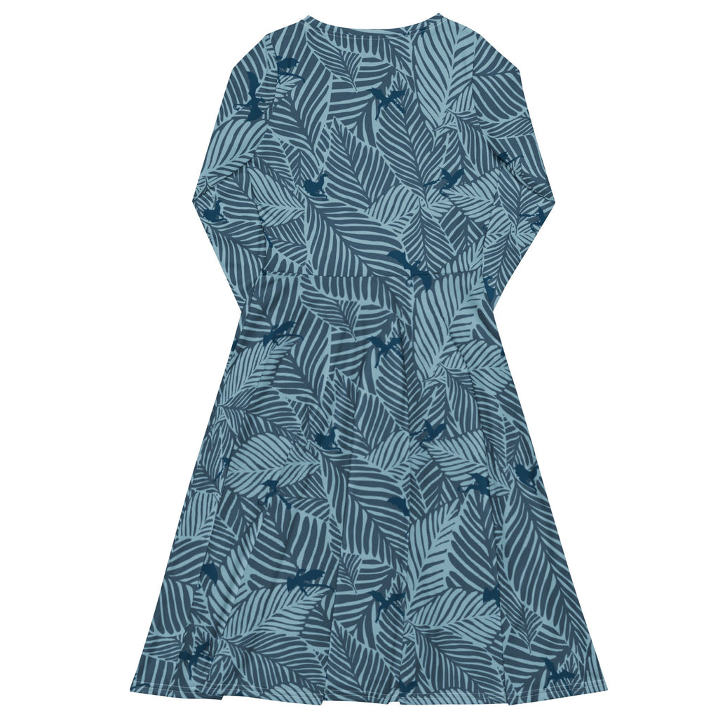 Nerdy Tropical Dragons Long Sleeve Midi Dress