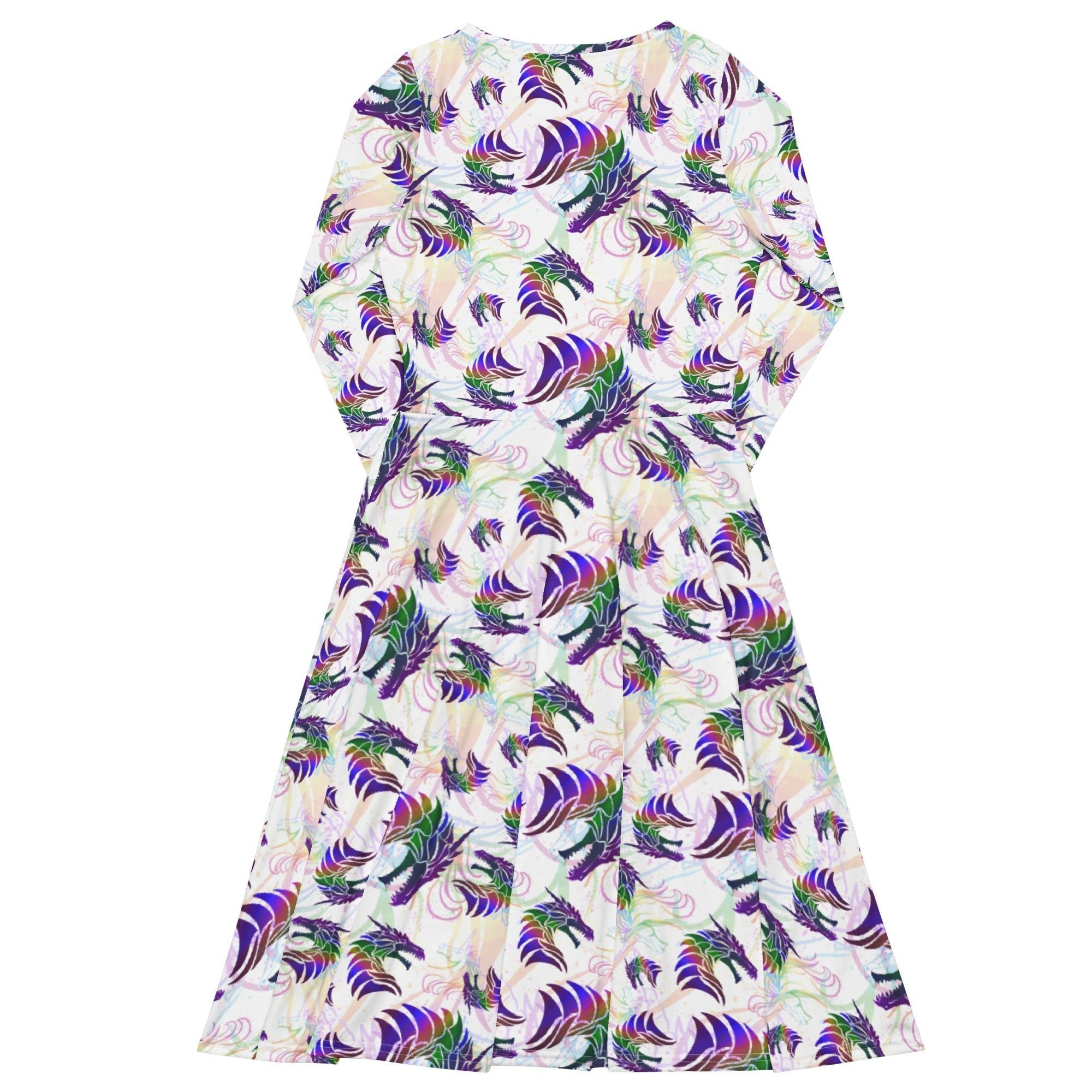 Nerdy Rainbow Dragons and Unicorns Long Sleeve Midi Dress