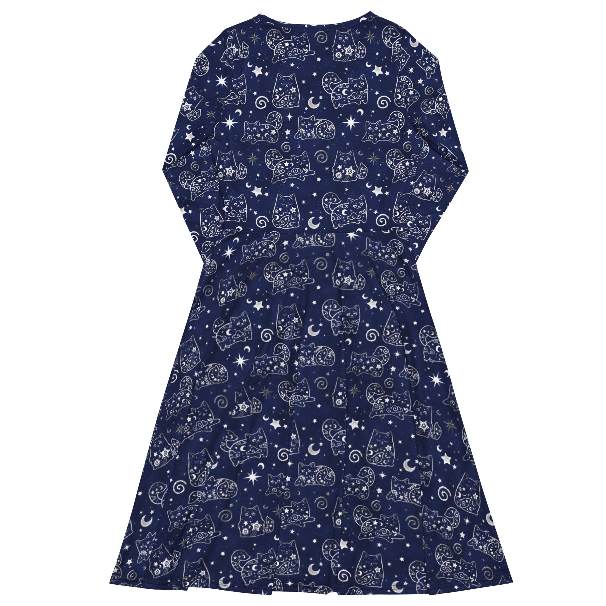Nerdy Star Cats Long Sleeve Midi Dress