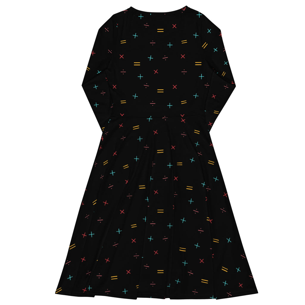 Nerdy Math Symbols Black Long Sleeve Midi Dress