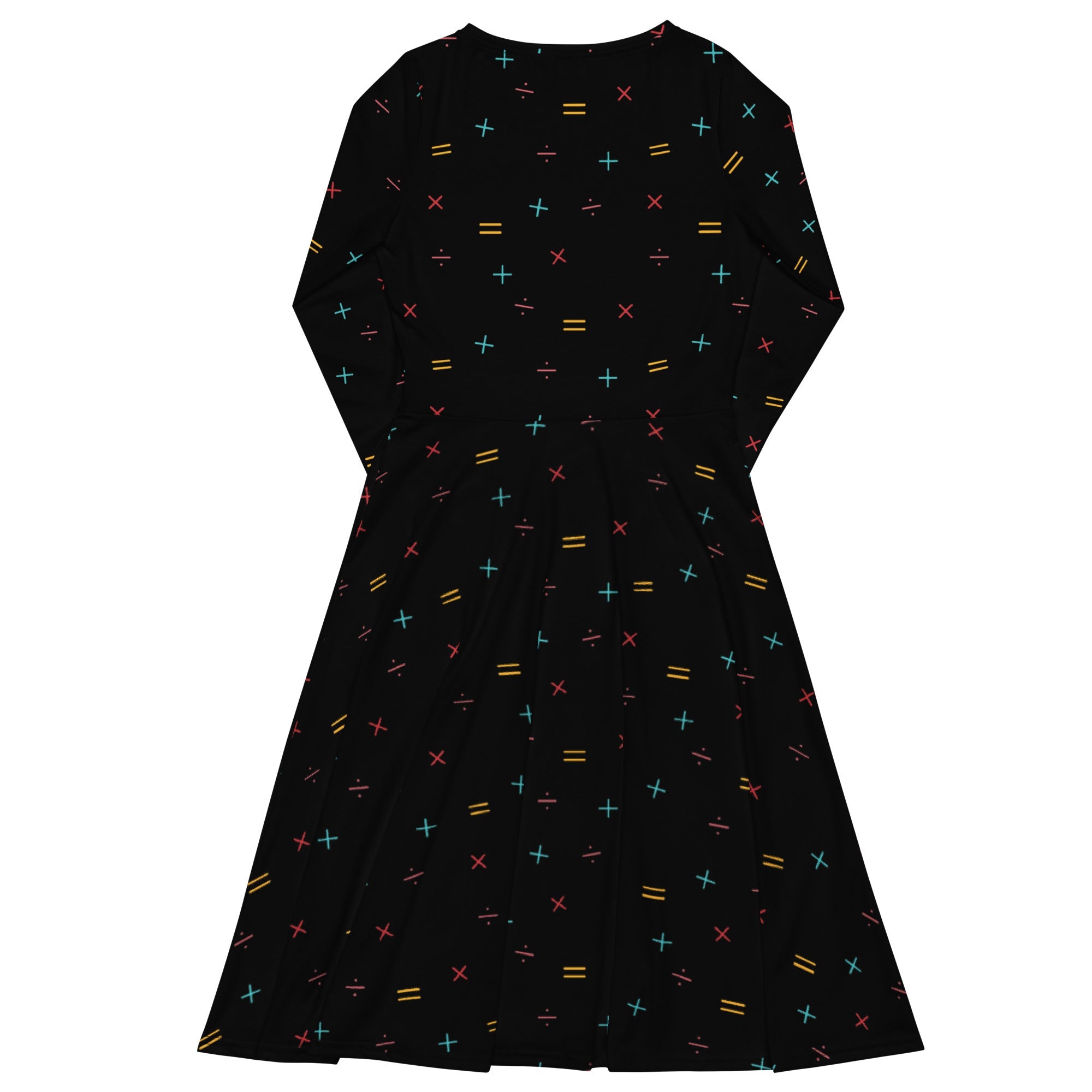 Nerdy Math Symbols Black Long Sleeve Midi Dress