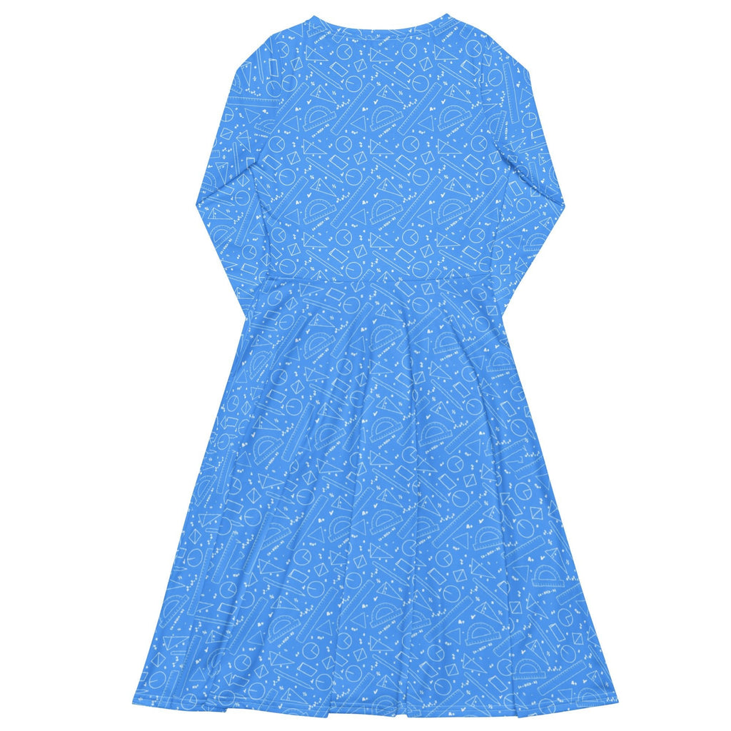 Nerdy Geometry Blue Math Long Sleeve Midi Dress