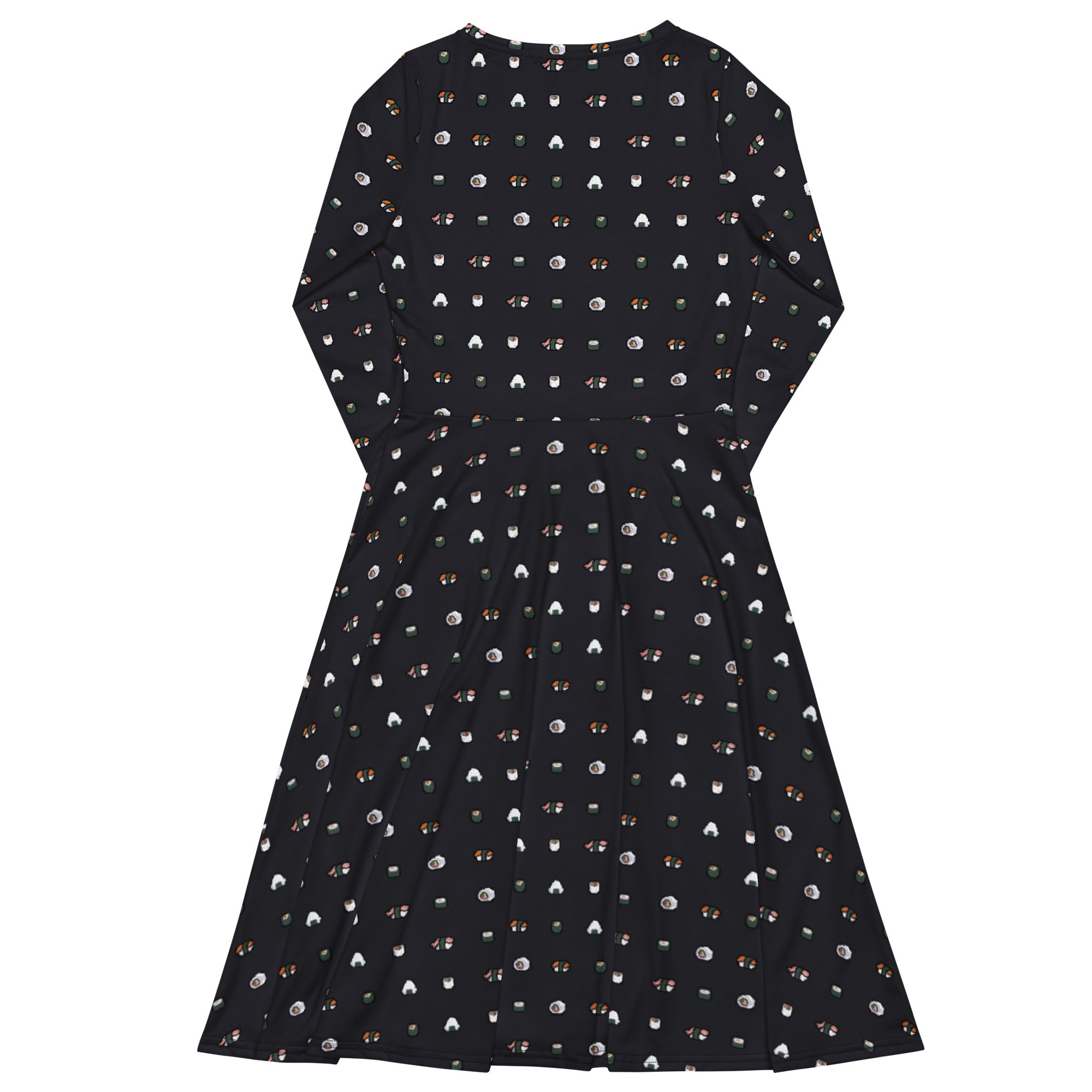 Nerdy Anime Sushi Rolls Dark Long Sleeve Midi Dress
