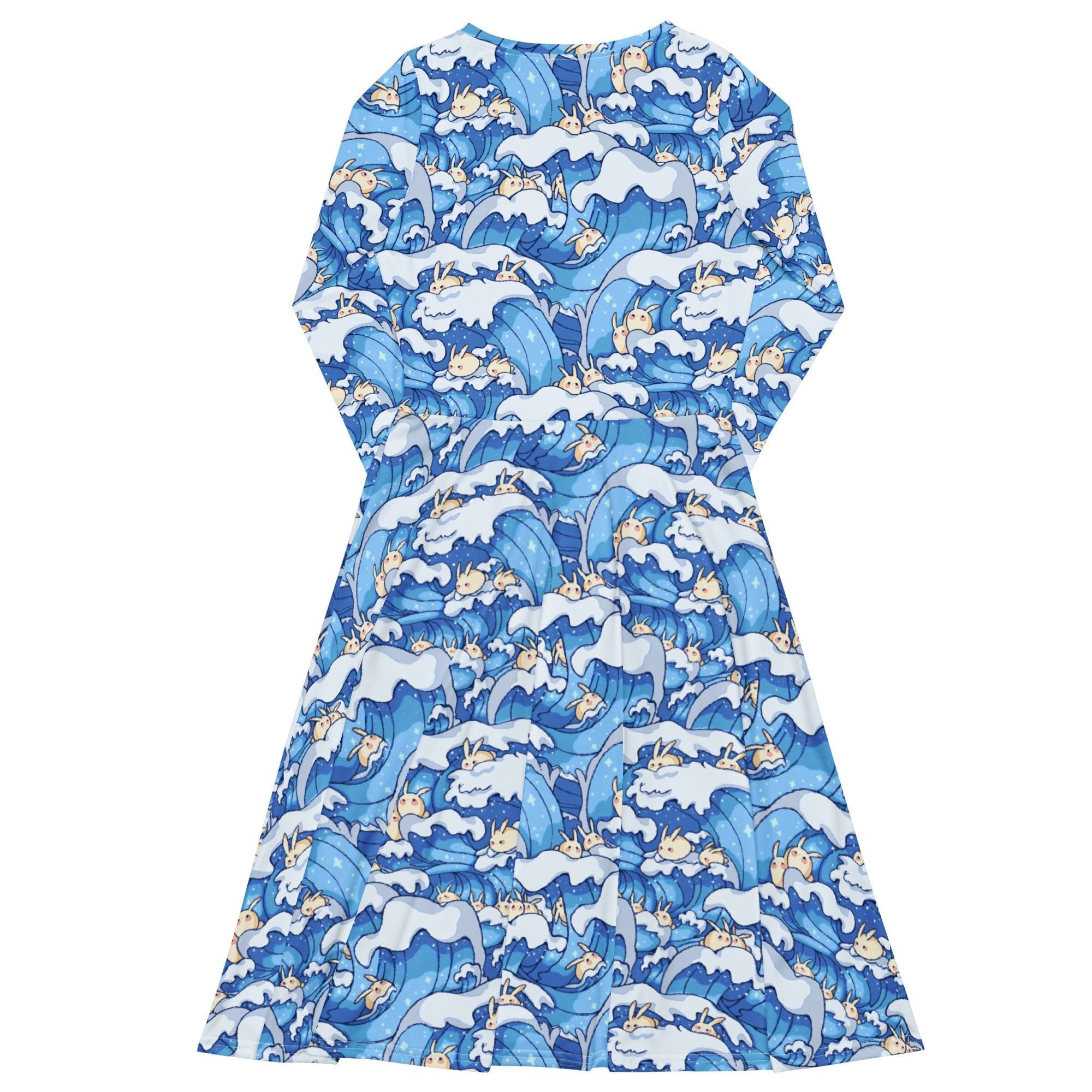 Nerdy Surfer Bunnies Anime Long Sleeve Midi Dress