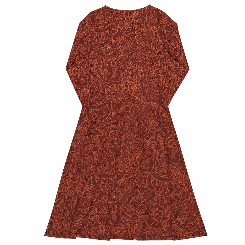 Human Anatomy Red Long Sleeve Midi Dress 8