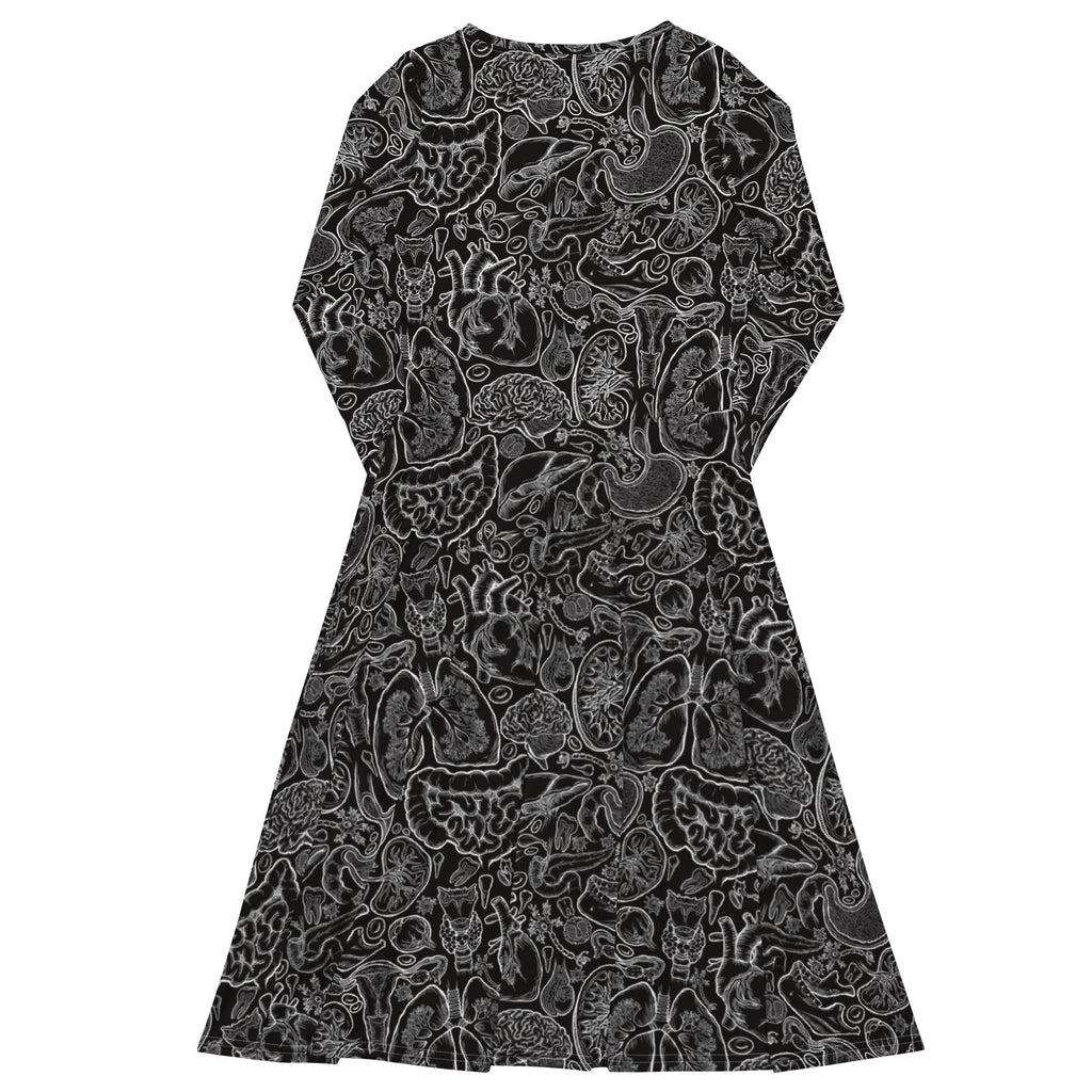 Human Anatomy Black Long Sleeve Midi Dress 8