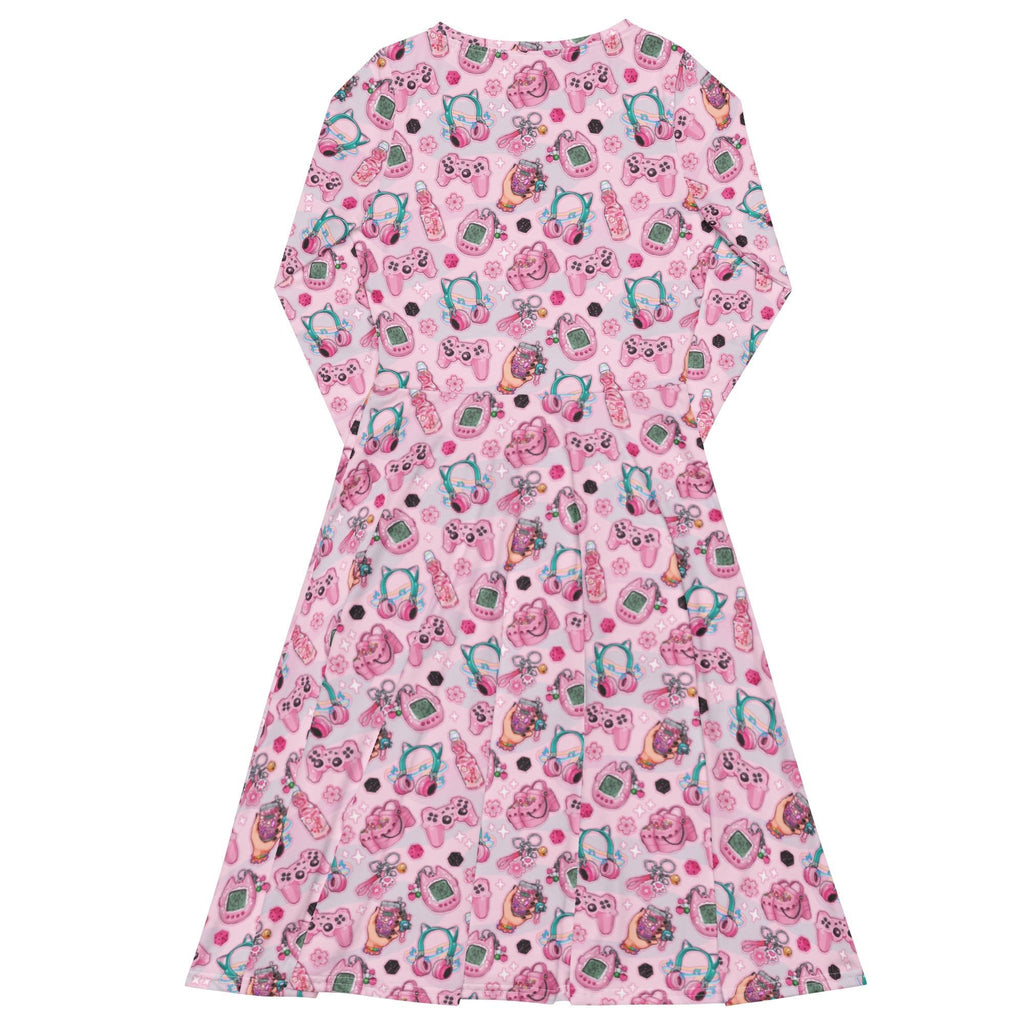 Anime Gamer Items Pink Long Sleeve Midi Dress 8