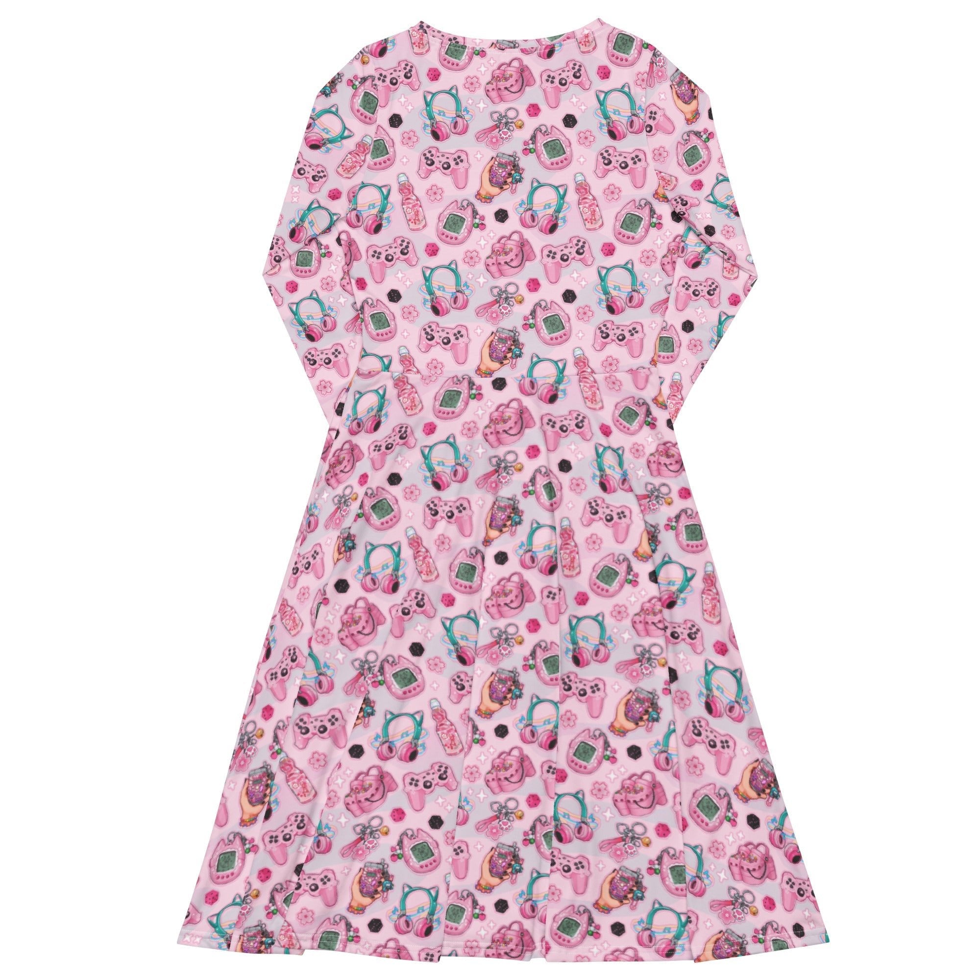 Anime Gamer Items Pink Long Sleeve Midi Dress 8