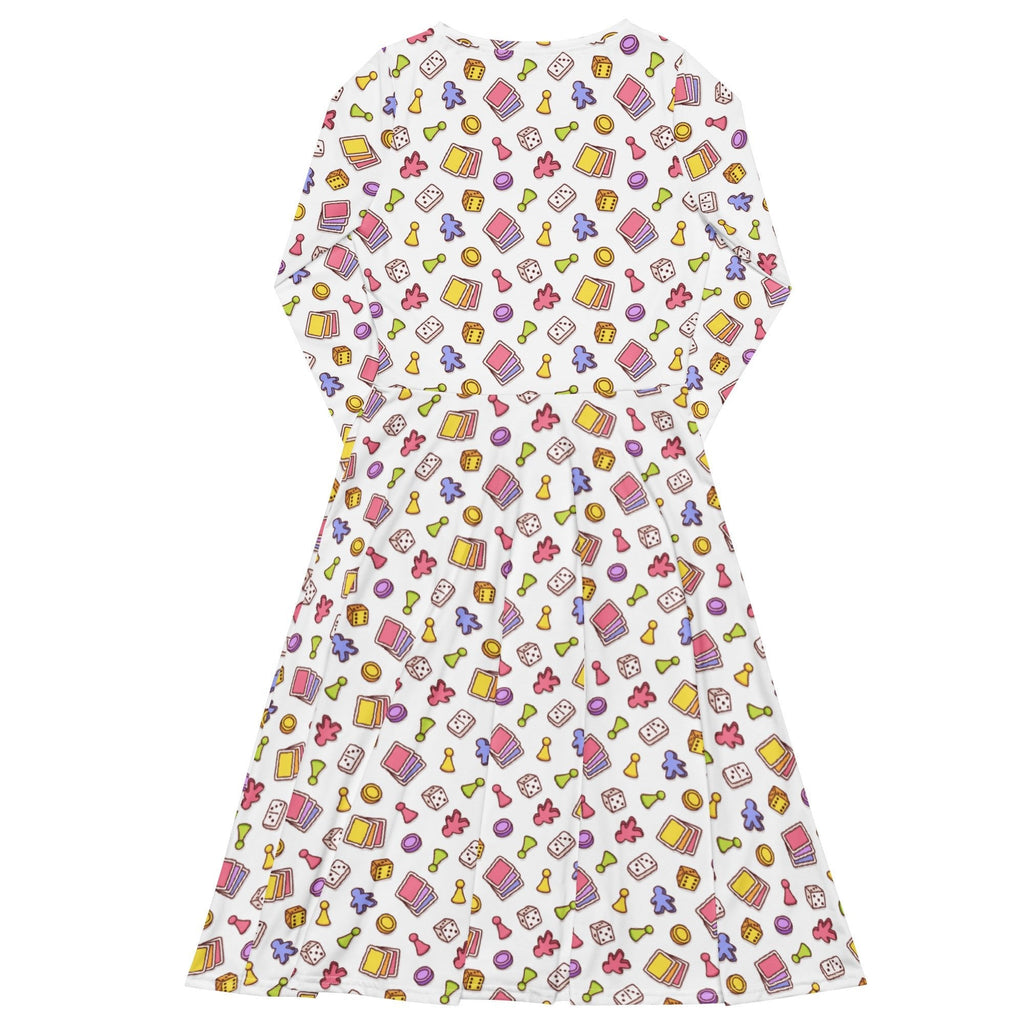 Board Game Objects Meeples White Long Sleeve Midi Dress 8