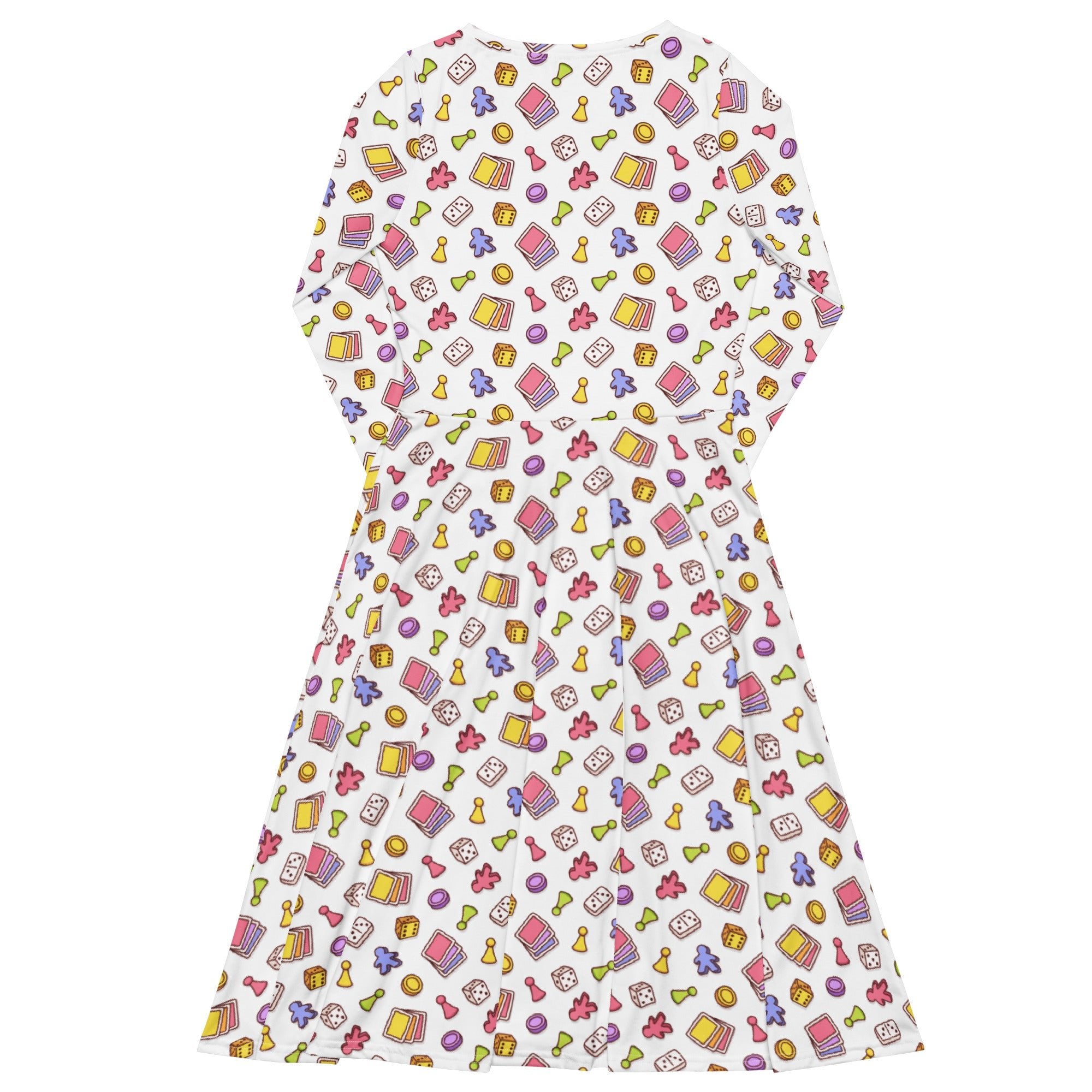 Board Game Objects Meeples White Long Sleeve Midi Dress 8