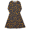 Nerdy Dinosaur Chicken Nuggets Blue Long Sleeve Midi Dress