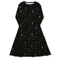 Nerdy Episodic Crescent Moon Garden Long Sleeve Midi Dress