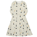 Nerdy Episodic Cat Catching the Moon Long Sleeve Midi Dress
