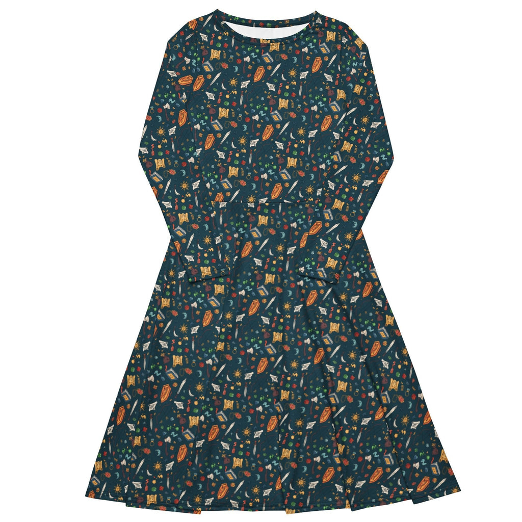 Nerdy Dnd Adventure Long Sleeve Midi Dress