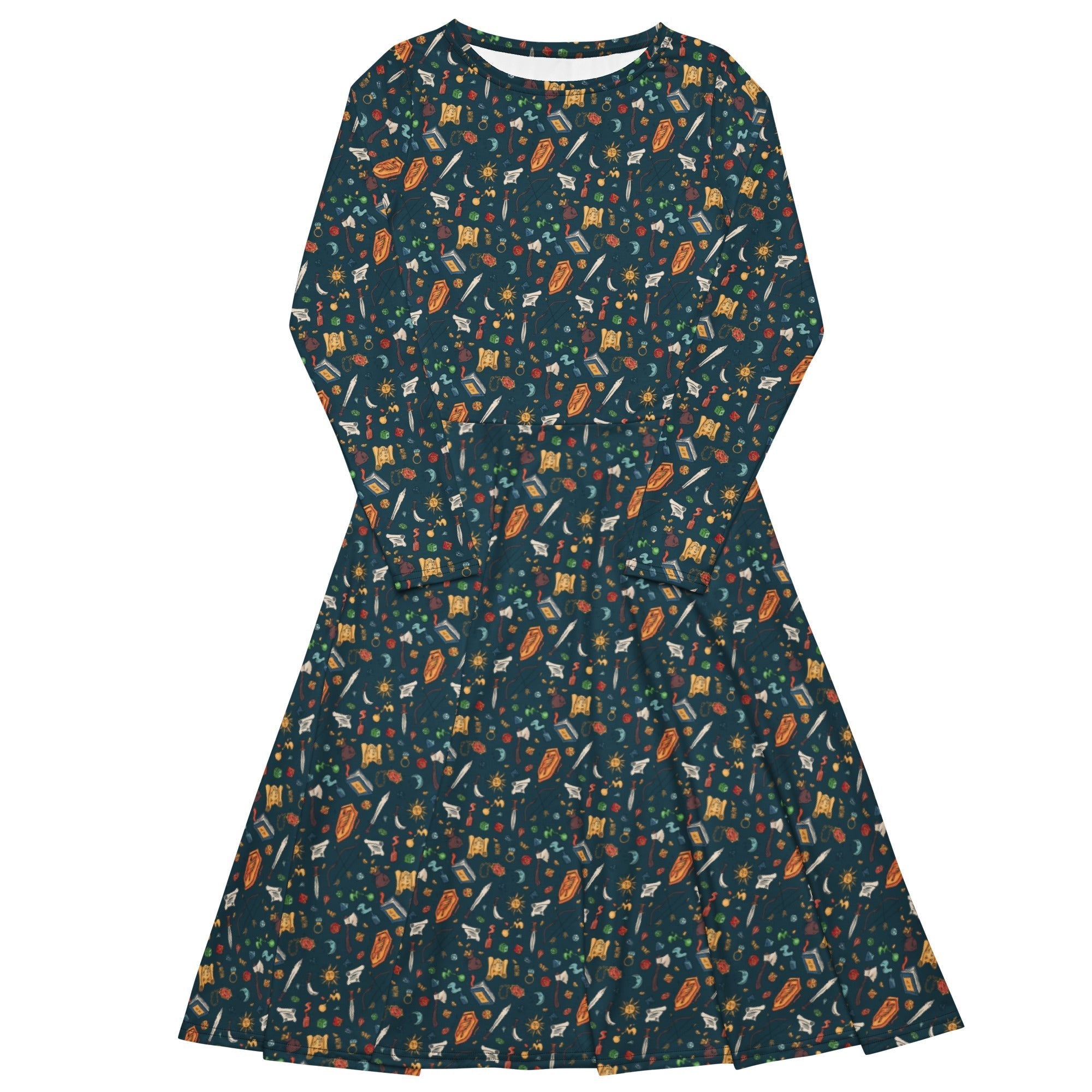 Nerdy Dnd Adventure Long Sleeve Midi Dress
