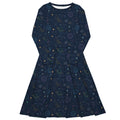 Nerdy Space Doodles Blue Long Sleeve Midi Dress