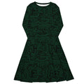 Nerdy Green Computer Circuits Long Sleeve Midi Dress