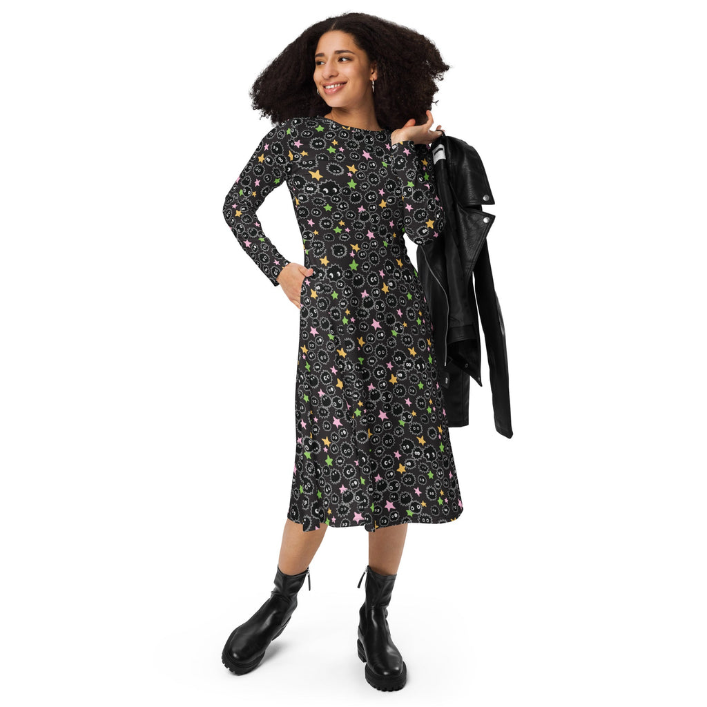 Nerdy Sootsprites Anime Long Sleeve Midi Dress