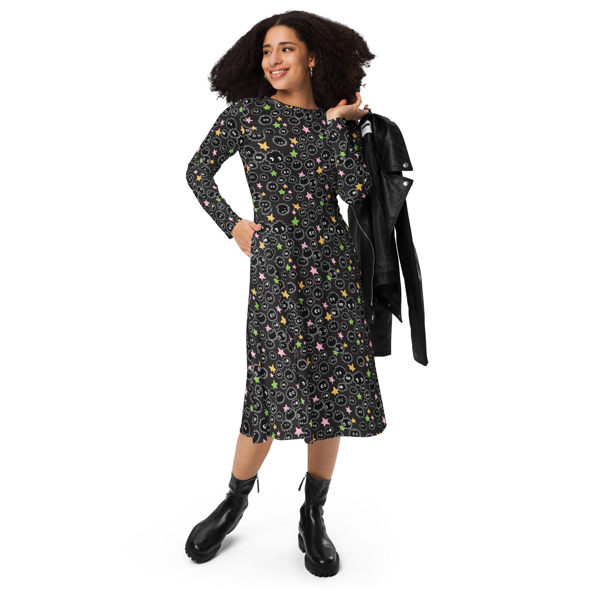 Nerdy Sootsprites Anime Long Sleeve Midi Dress