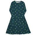 Nerdy Raining Frogs Dark Teal Long Sleeve Midi Dress