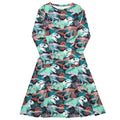 Nerdy T - Rex Bones Footprints Green Long Sleeve Midi Dress