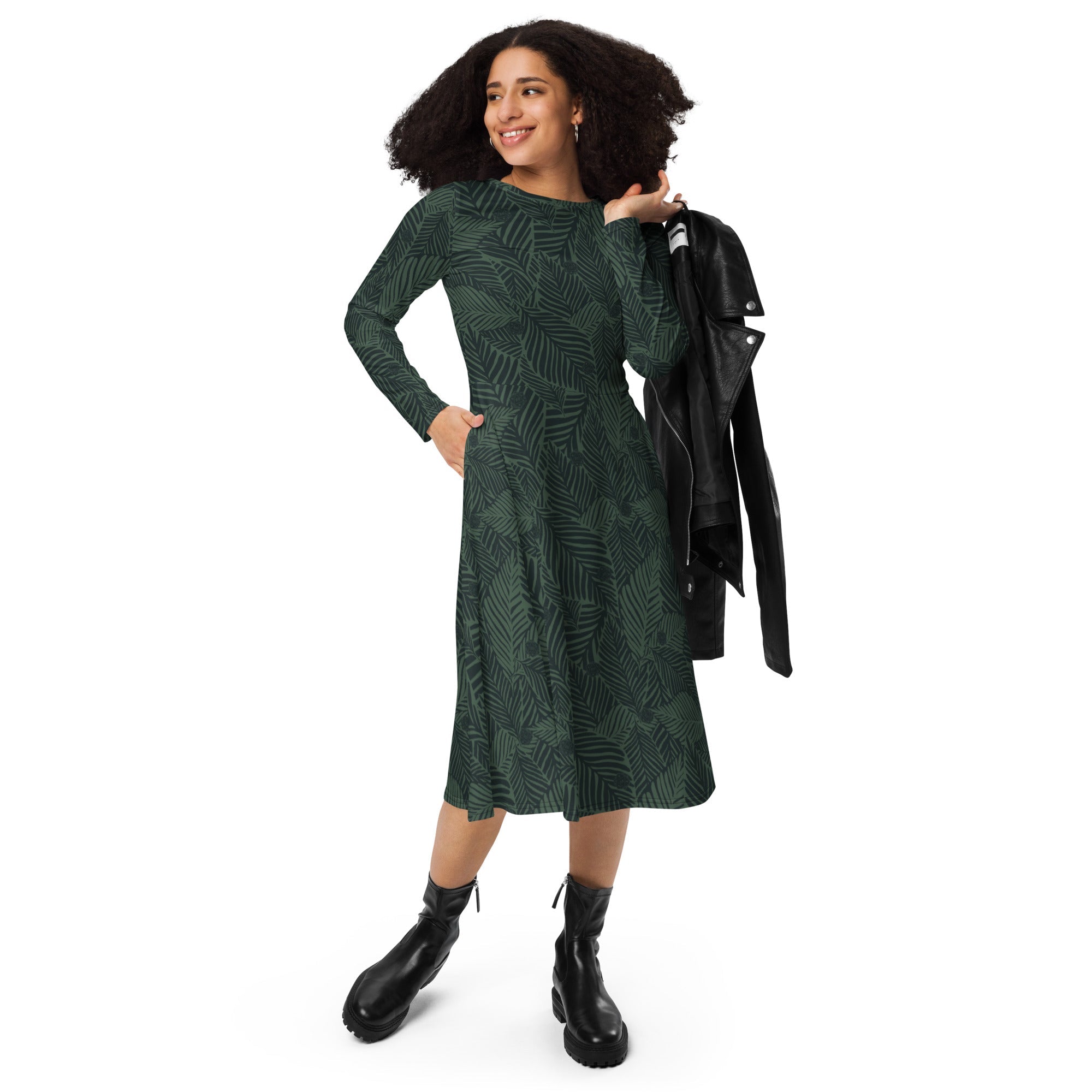 Nerdy Tropical Dnd Dice Long Sleeve Midi Dress