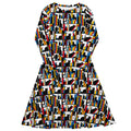 Nerdy Mondrian Cat Library Long Sleeve Midi Dress