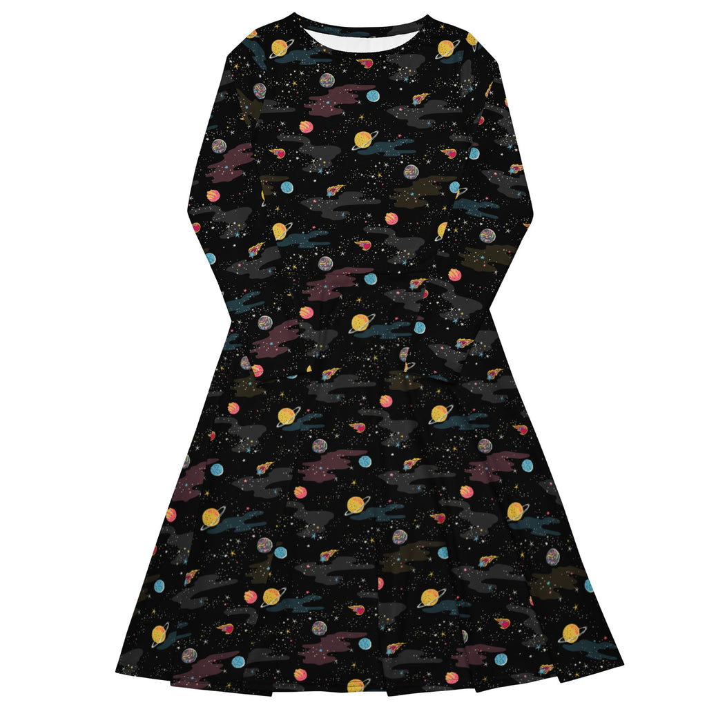 Nerdy A Starry Galaxy Outer Space Long Sleeve Midi Dress