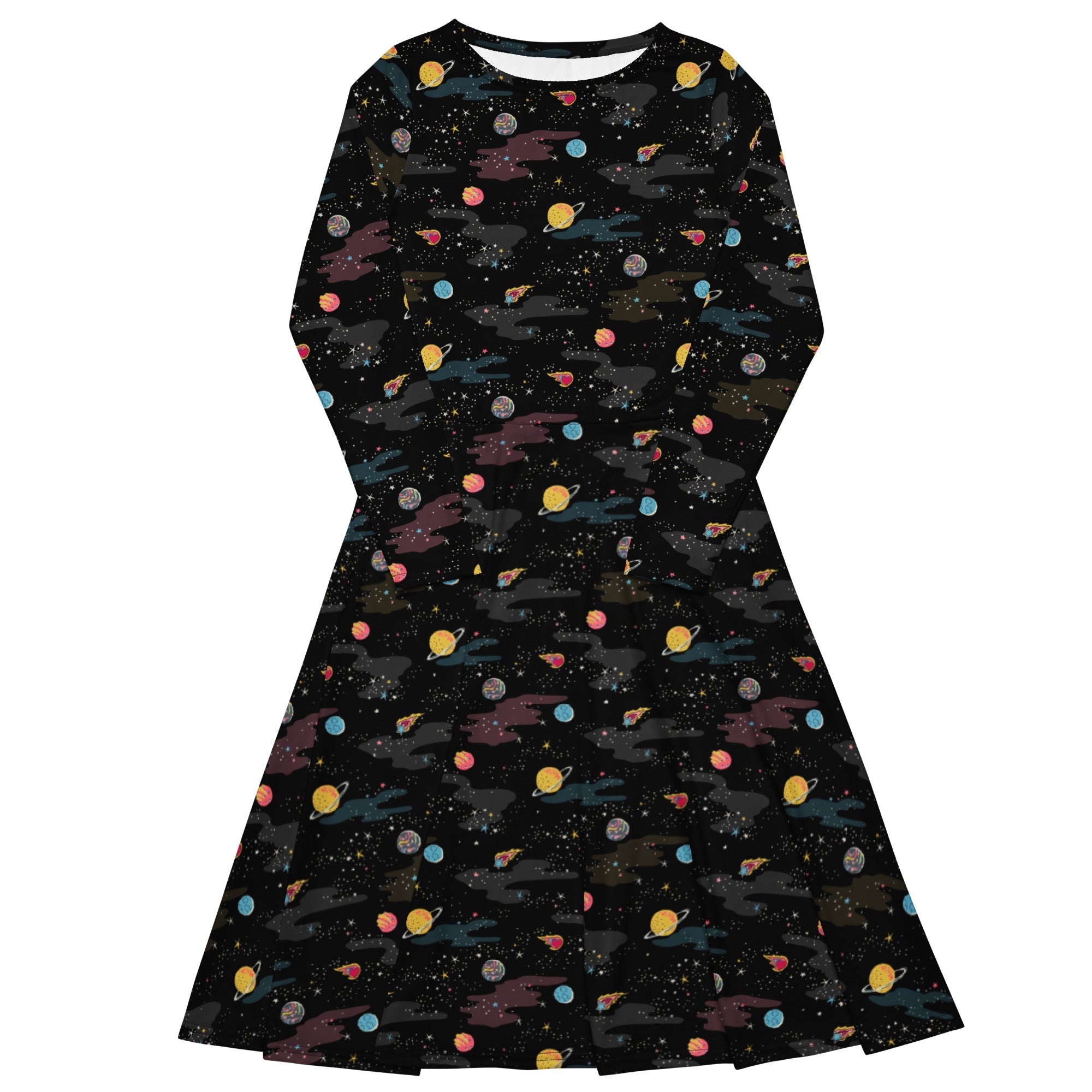 Nerdy A Starry Galaxy Outer Space Long Sleeve Midi Dress