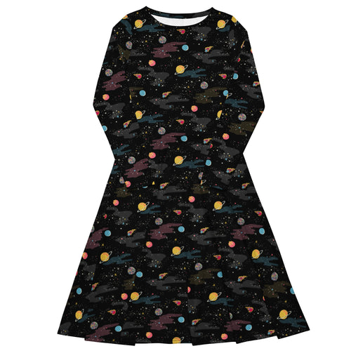 Nerdy A Starry Galaxy Outer Space Long Sleeve Midi Dress