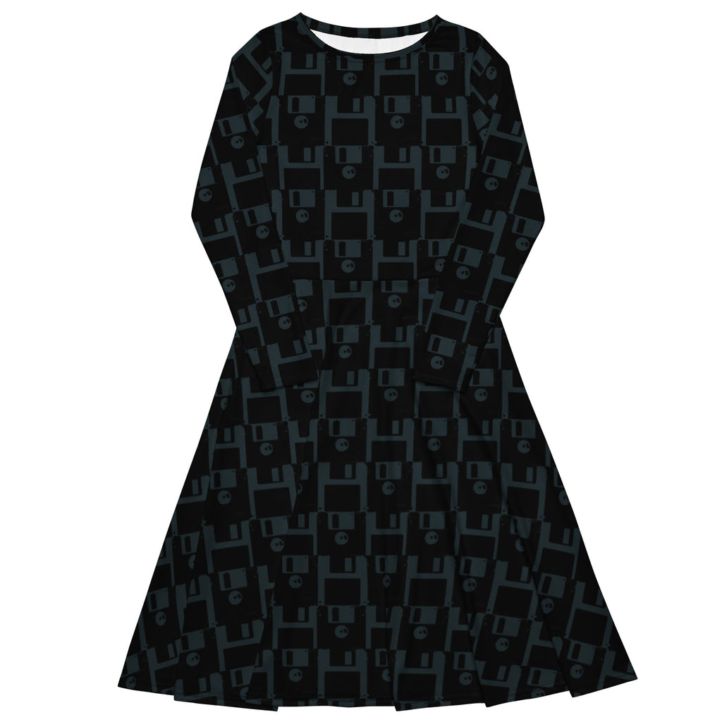 Nerdy Floppy Disk Long Sleeve Midi Dress