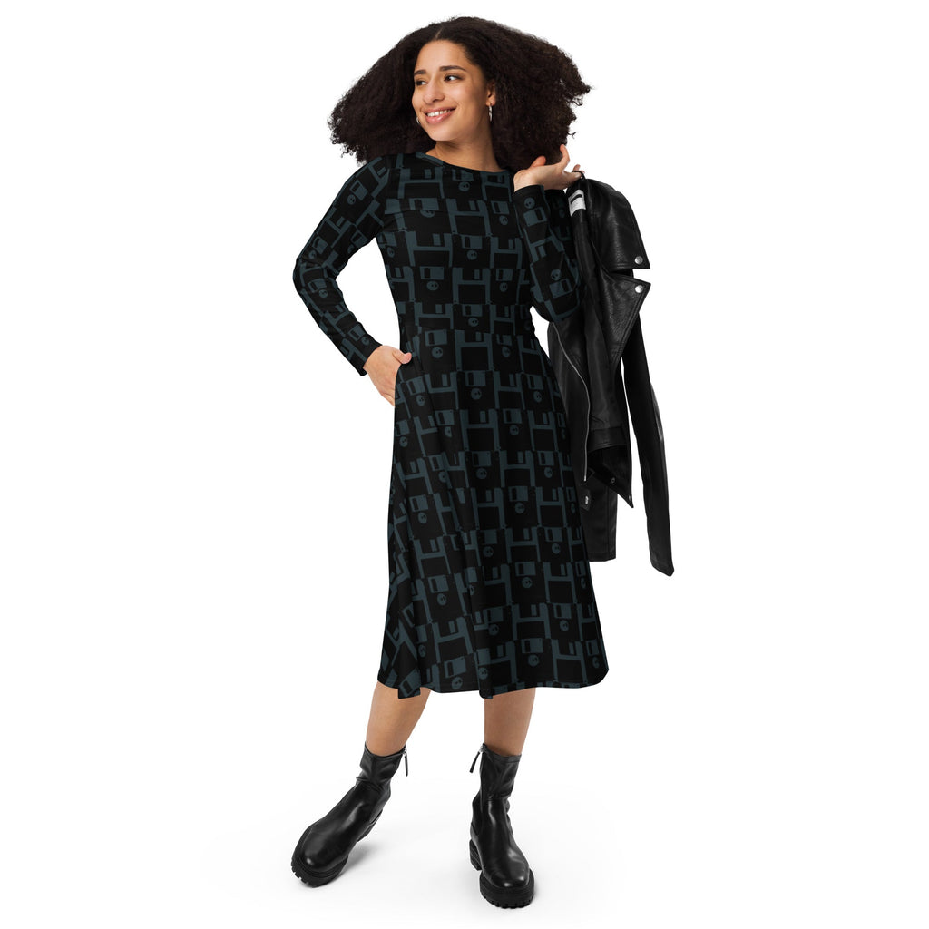 Nerdy Floppy Disk Long Sleeve Midi Dress