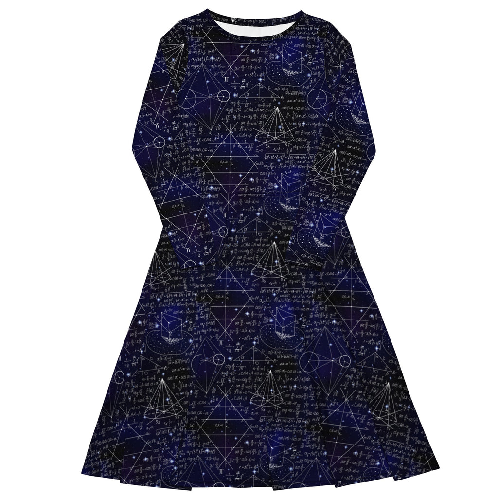 Nerdy Math And Physics Space Long Sleeve Midi Dress