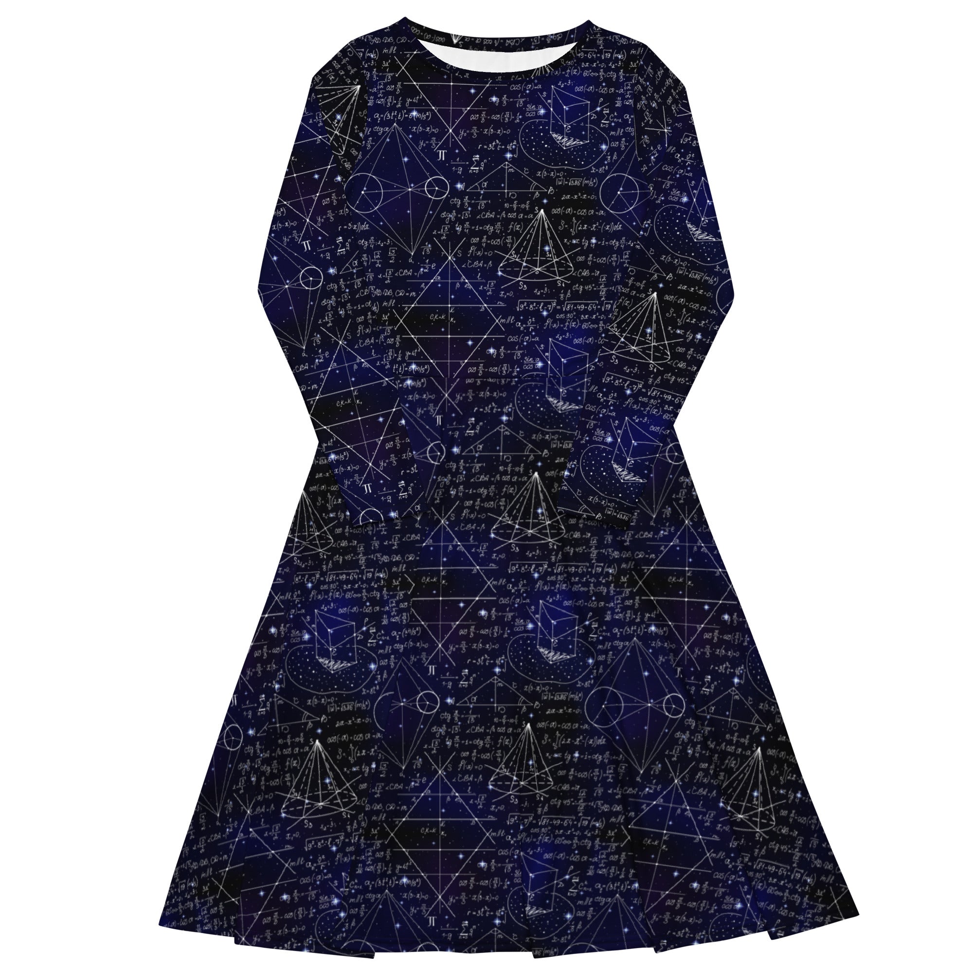 Nerdy Math And Physics Space Long Sleeve Midi Dress