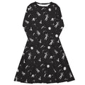 Nerdy Space Mission Black Outer Space Long Sleeve Midi Dress