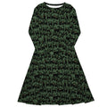Nerdy Cats in the Leaves Long Sleeve Midi Dress