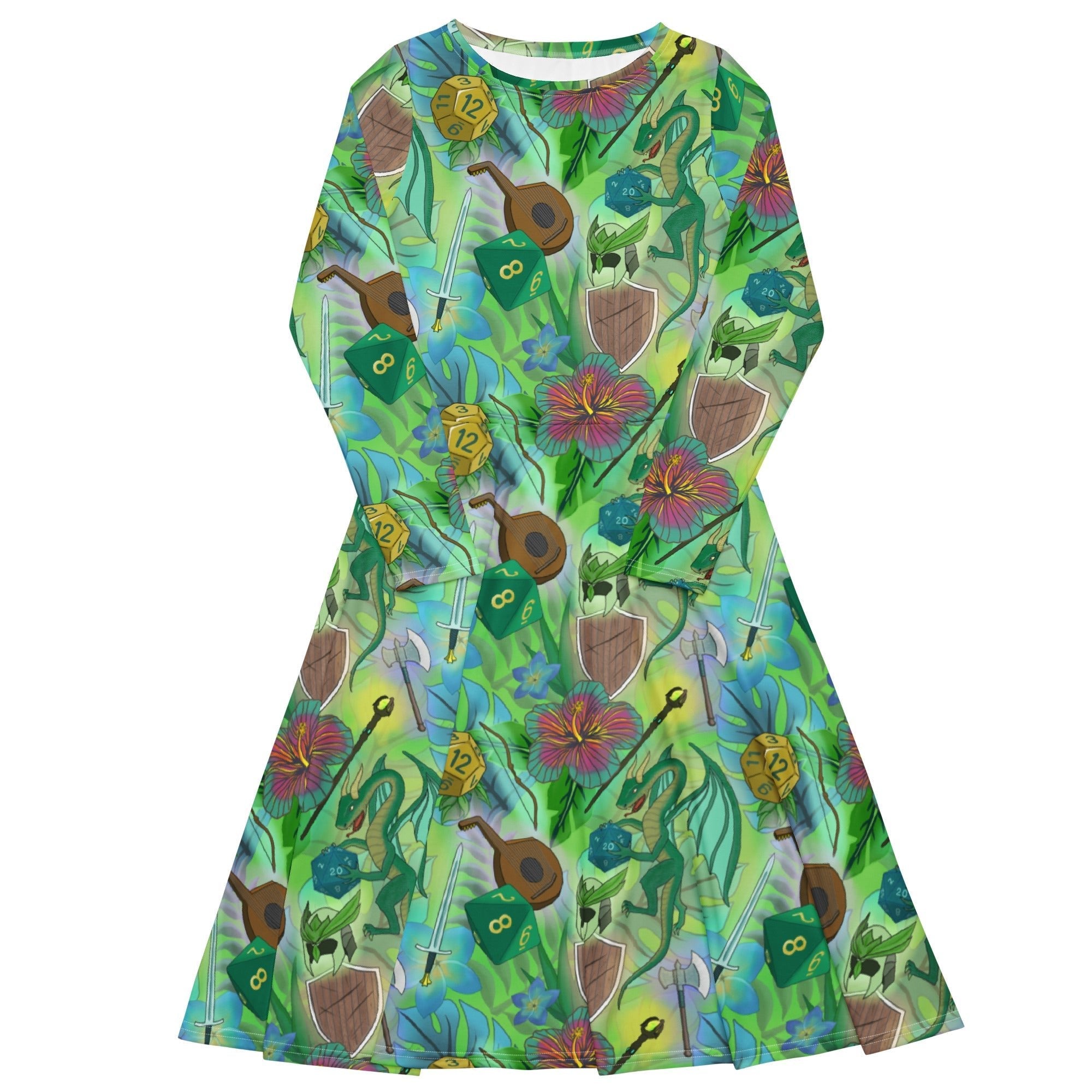 Nerdy Green Dragon Encounter Dnd Long Sleeve Midi Dress