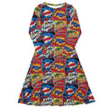 Nerdy Pop Art Comic Book Red Long Sleeve Midi Dress