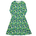 Nerdy Dinosaur Smiles Flowers and Leaves Long Sleeve Midi Dress