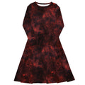 Nerdy Red Nebula Space Long Sleeve Midi Dress