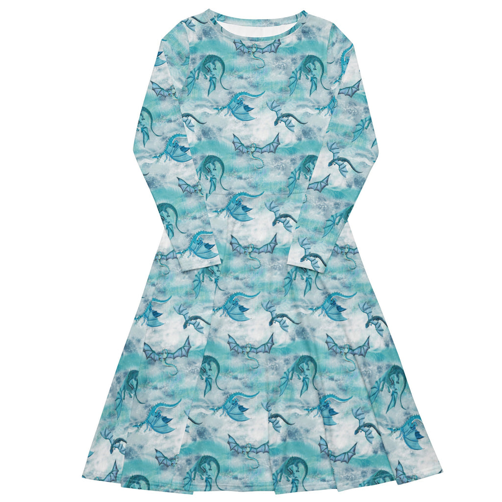 Nerdy Frost Dragons Long Sleeve Midi Dress