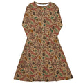 Nerdy Fall Squirrel Long Sleeve Midi Dress