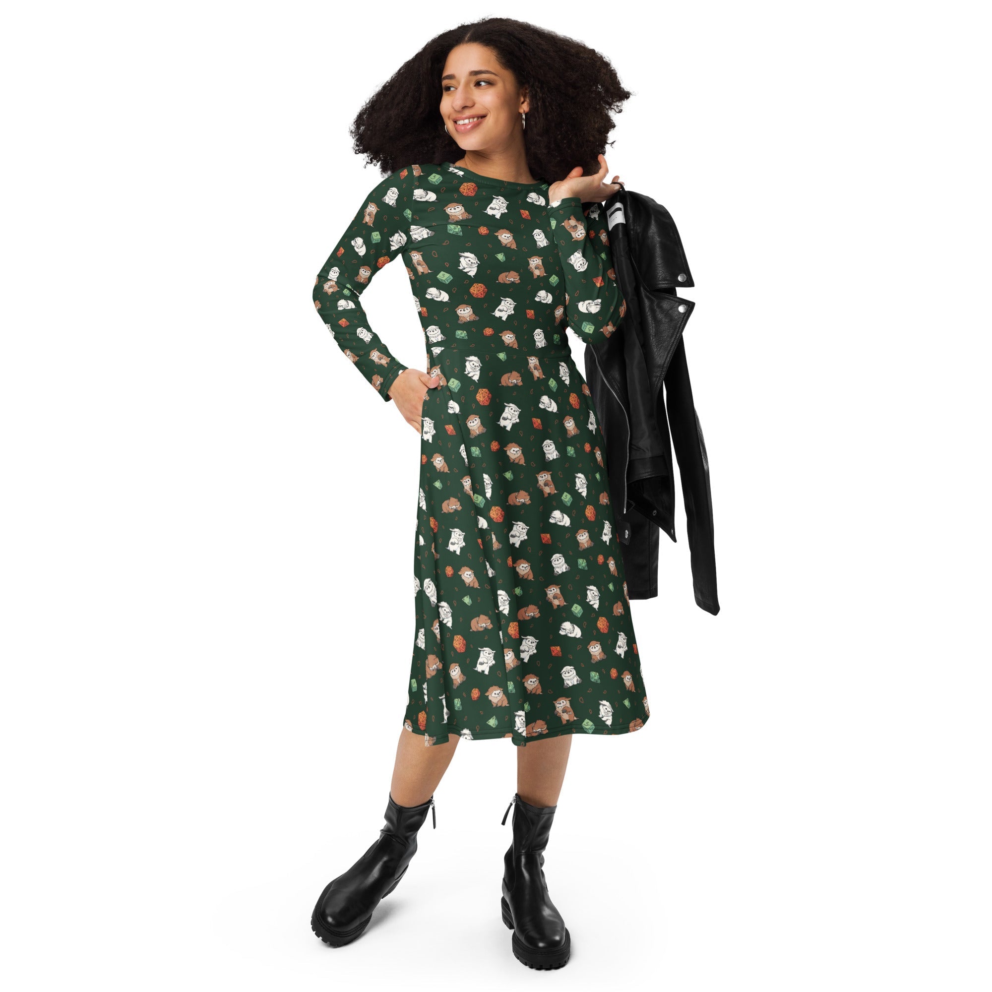 Nerdy Dnd Owlbears Long Sleeve Midi Dress