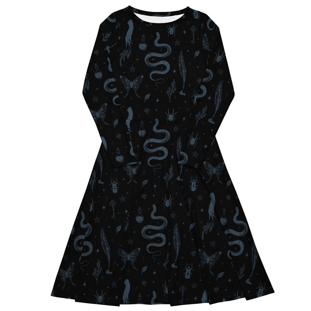 Nerdy Episodic Mystical Collection Black Long Sleeve Midi Dress