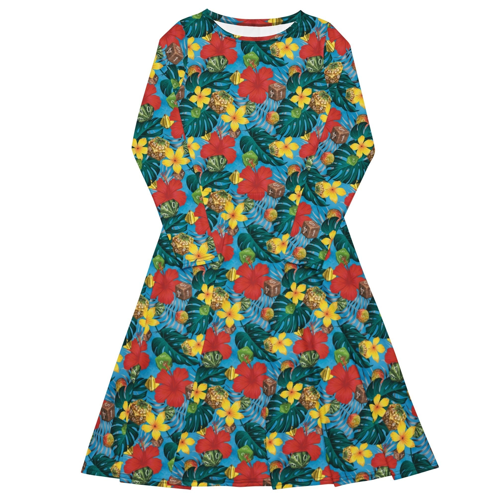 Nerdy Tropical Fruit Dice Dnd Long Sleeve Midi Dress