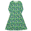 Nerdy Dinosaur Smiles Flowers and Leaves Long Sleeve Midi Dress